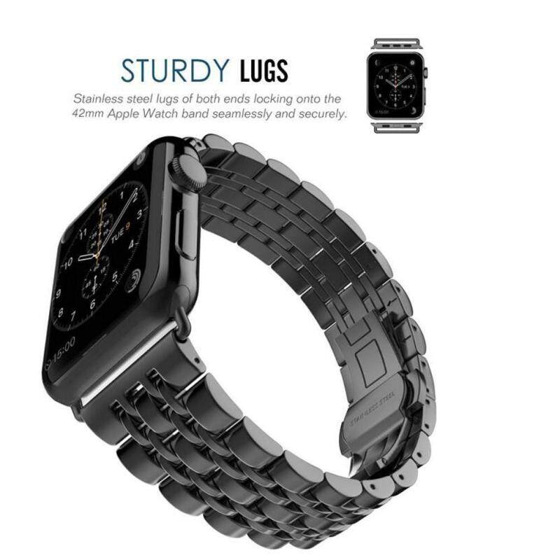 Womdee Apple Watch Band Stainless Steel Link Bracelet Double Button Folding Clasp Replacement Strap For Apple Watch 42mm Black Malaysia