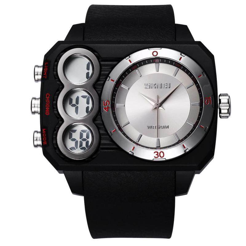 Womdee In time new authentic mens watches US SKMEI 5ATM waterproof watch double movement square table (White) Malaysia