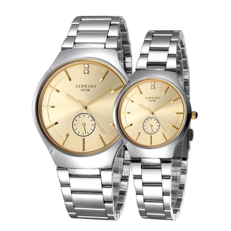 Womdee LONGBO imported from Japan movement fashion simple dial stainless steel strap couple watches (Gold) Malaysia