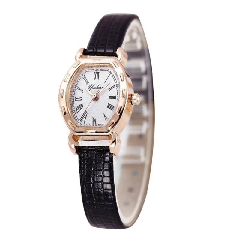 Women Elegant Leather Retro Quartz Clock Wrist Watches (Black) Malaysia