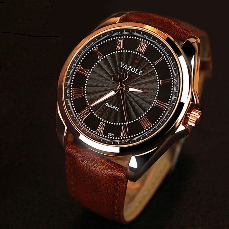 Yazole 336 Mens Quartz Water Resistance Rhinestone Golden Bezel
Leather Wrist Watch (Brown) Malaysia